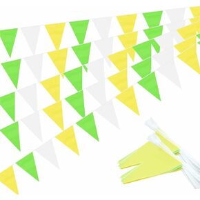 Yellow Green White Pennant Banner Triangle Flag Bunting Garland Decorations for Grand Opening Wedding Kids Birthday Baby Shower Outdoor Garden 60Feet 60 pcs