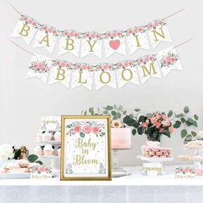 Yaaaaasss! Baby in Bloom Baby Shower Decorations Floral Baby in Bloom Banner Sign Food Tent Cards Labels for Spring Theme Party Mommy to Be Celebration Supplies