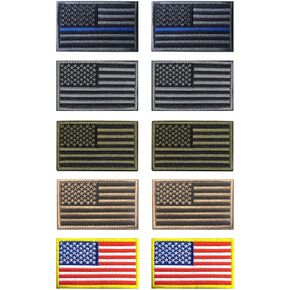 10 Pieces Tactical American Flag Patch -5 Color- Hook & Loop Embroidered Fastener- USA Flag Patch US Flag Patch United States of America Patriot Uniform Clothes Sew on Emblem Patches