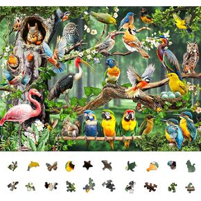 Colorful Birds Party 1000-Piece Jigsaw Puzzle for Adults, Challenging Puzzle Game with Unique Shaped Pieces, Perfect for Game Nights and Gift-Giving, Finished Puzzle Size is 26.6 x 19.2 in