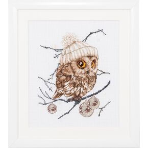 Thea Gouverneur - Counted Cross Stitch Kit - Whoo..Whoo..It's Winter - Aida Black - 16 count - Embroidery Kit for Adults - DMC Embroidery Threads and other Cross Stitch Supplies Included - 743.05