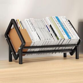 Stainless Steel Desk Bookshelf, Desktop Shelf for Book Lovers and Record Keepers ,Vinyl Record Holder for Magazine/CDs/Book Display,Tabletop Bookcase Book Organizer in Living Room/Office/Bedroom