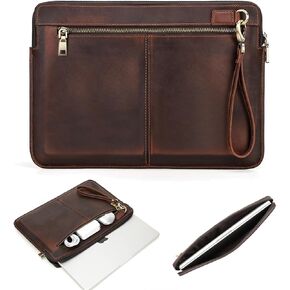 Contacts Genuine Leather Laptop Case Large Document Bag Notary Bag Slim Briefcase for Men