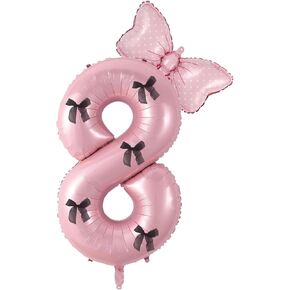 Birthday Number Balloon Bow Happy Birthday Number Balloon Decoration(Pink number 1)