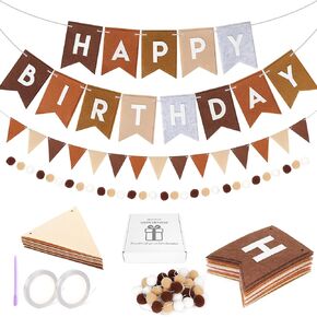 Bohemian Happy Birthday Banner Decorations: LOTOFUN Felt Bunting Birthday Party Decoration Banners - Brown Boys Girls Fabric Reusable Happy Birthday Garland Decor for Mantel Window Door