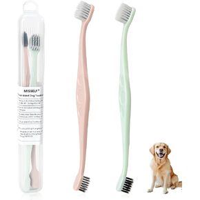 Dual Head Dog Toothbrush, 2 Pack Doggie Tooth Brushes for Small & Large Breed, Extra Soft Bristles, 7.5 inch Long Handle, Pet Dental Care with Case