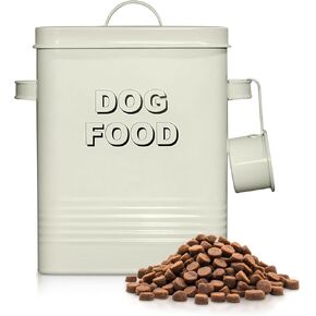 Plexon Dog Food Container, Off-white Pet Food Containers with Lids Airtight, Treat Jars for Pets, Canister, Good Bins Air Tight Holder with Scoop, 2 Gallons