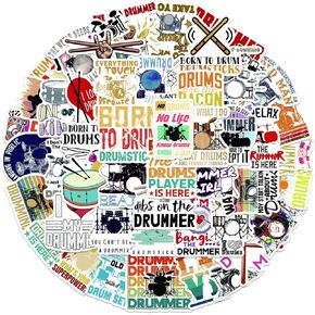 50PCS Drum Stickers Music Stickers, Cool Drummer Sticker for Teen Adult Water Bottle, Laptop, Skateboard, Bike, Phone, Computer, Travel Case (Drummer)