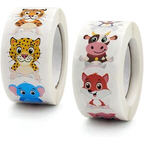 1000PCS 1.5" Cute Animals Stickers for Kids,Teacher Reward Stickers School Supplies Roll Sticker for Gift Envelope Packaging,Decorating Water Bottles,Scrapbooks 2 Rolls 16 Styles Labels