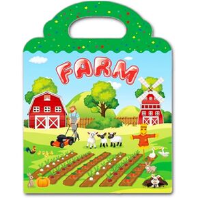 Reusable Sticker Book for Kids, Farm Stickers Educational Learning Toys Travel Stickers Activity Books for Toddler Girls Boys Age 3+ Birthday Gifts