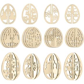 Lyreh 24pcs الحلي عيد الفصح الخشبية للطلاء ، وقاطعات ثلاثية الأبعاد بيض عيد الفصح معلقة الحلي مع الحبال DIY شرائح خشب بيض عيد الفصح غير مكتملة للزخارف الفصح الحرفية