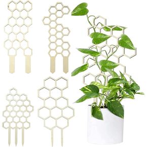 LiQunSweet 3 pcs 3 Styles Monstera Shaped Wooden Plant Climbing Garden Trellises Vine Potted Plant Grid Climbing Support for DIY Indoor Outdoor Flowers Home Graden Embellishments Crafts