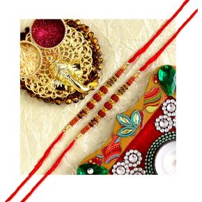 Set of 2 Rakhi Redraksha golden fancy beads yellow spring multi colored thread Rakhi Raksha bandhan - Rakhi for brother