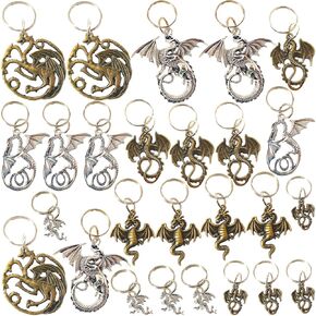28 Packs Bulk Metal Dragon Theme Birthday Party Favors, 7 medium and tiny Shapes Dragon Figure keychain For Classroom Prize Kids Gifts