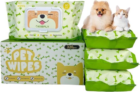 Pet Wipes for Dogs and Cats, Dog Wipes for Paws and Butt, Cat Wipes Cleaning Fur and Butt, Fragrance-free, Alcohol-free, Natural Ingredients, Gentle and Safe, Keep Your Pet Clean and Healthy 80 Pcs in Saudi Arabia