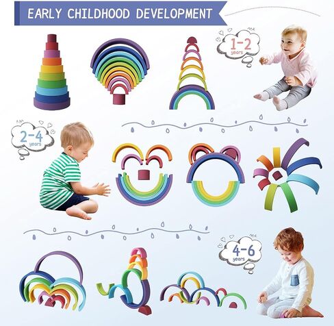 McGmitt Rainbow Stading Toy ، Silicone Rainbow Stacker للأطفال الصغار ، و Montessori Blocks ، وبناء مجموعة ألعاب متطابقة للألوان ، 10 طبقات in Saudi Arabia