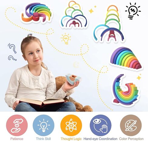 McGmitt Rainbow Stading Toy ، Silicone Rainbow Stacker للأطفال الصغار ، و Montessori Blocks ، وبناء مجموعة ألعاب متطابقة للألوان ، 10 طبقات in Saudi Arabia