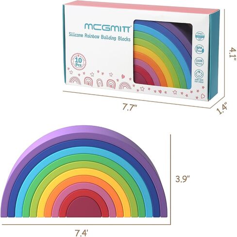 McGmitt Rainbow Stading Toy ، Silicone Rainbow Stacker للأطفال الصغار ، و Montessori Blocks ، وبناء مجموعة ألعاب متطابقة للألوان ، 10 طبقات in Saudi Arabia