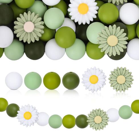 Whaline 100pcs Daisy Flower Silicone Beads with Hexagon Steelder Sends hexagon hexagon extrics for diy crafts Jewelry Nglaces Bracelets Make Key in Kuwait