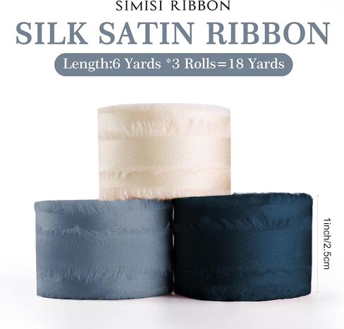 Blue Navy Ivory 1 Inch 18 Yards Silk Satin Ribbon Handmade Frayed Ribbons for Gift Wrapping, Crafts, Baby Shower, Wedding Invitations, Flower Bouquet, Holiday Decor in Saudi Arabia