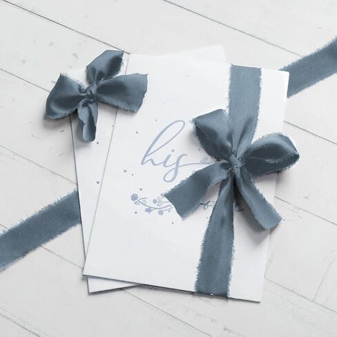 Blue Navy Ivory 1 Inch 18 Yards Silk Satin Ribbon Handmade Frayed Ribbons for Gift Wrapping, Crafts, Baby Shower, Wedding Invitations, Flower Bouquet, Holiday Decor in Saudi Arabia