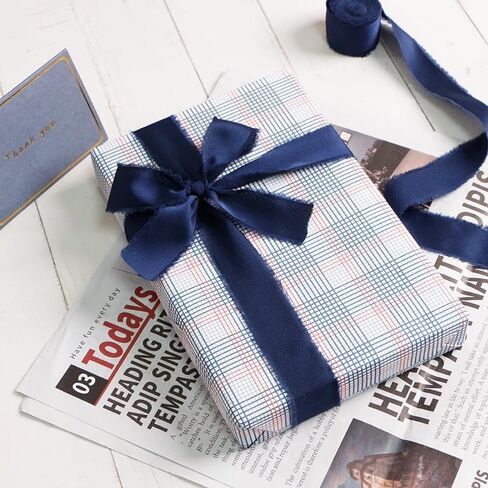 Blue Navy Ivory 1 Inch 18 Yards Silk Satin Ribbon Handmade Frayed Ribbons for Gift Wrapping, Crafts, Baby Shower, Wedding Invitations, Flower Bouquet, Holiday Decor in Saudi Arabia