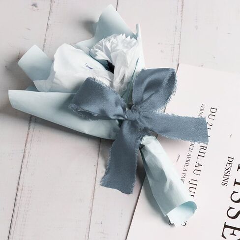 Blue Navy Ivory 1 Inch 18 Yards Silk Satin Ribbon Handmade Frayed Ribbons for Gift Wrapping, Crafts, Baby Shower, Wedding Invitations, Flower Bouquet, Holiday Decor in Saudi Arabia