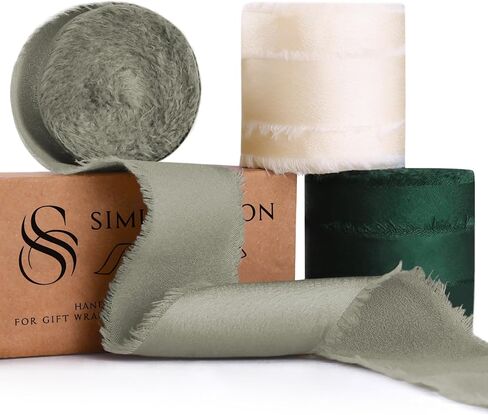 Blue Navy Ivory 1 Inch 18 Yards Silk Satin Ribbon Handmade Frayed Ribbons for Gift Wrapping, Crafts, Baby Shower, Wedding Invitations, Flower Bouquet, Holiday Decor in Saudi Arabia