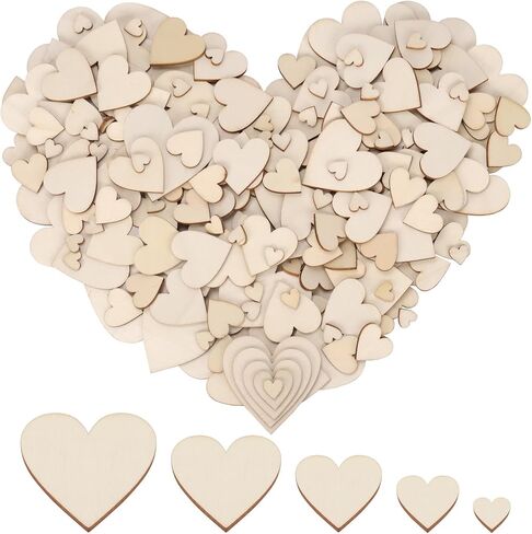 200Pcs Unfinished Wooden Slices, Round Wooden Christmas Ornaments Heart Wood Cutouts Star Blank Wood Pieces Flower Hexagon Wood Ornaments for Decoration in Kuwait