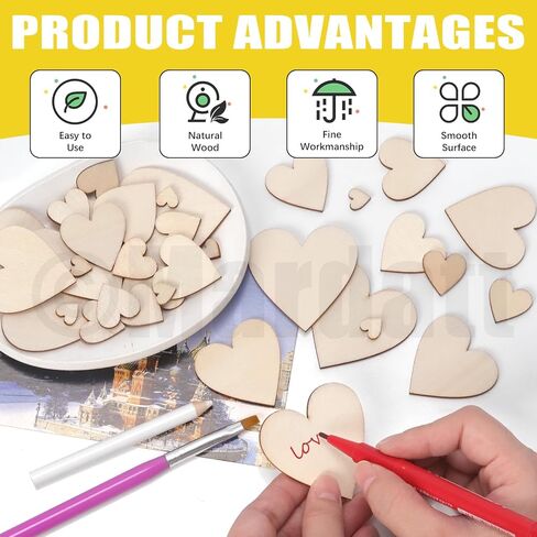 200Pcs Unfinished Wooden Slices, Round Wooden Christmas Ornaments Heart Wood Cutouts Star Blank Wood Pieces Flower Hexagon Wood Ornaments for Decoration in Kuwait