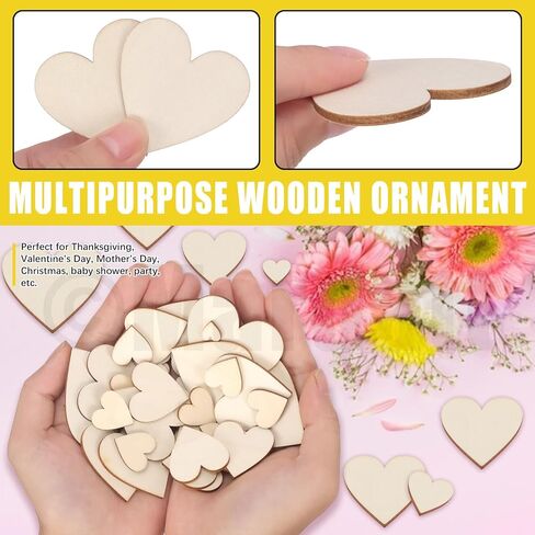 200Pcs Unfinished Wooden Slices, Round Wooden Christmas Ornaments Heart Wood Cutouts Star Blank Wood Pieces Flower Hexagon Wood Ornaments for Decoration in Kuwait