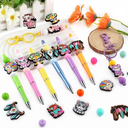 12PCS Animals Silicone Focal Beads for Pens, Cats Silicone Beads for Keychain Making Colorful Cats Character Silicone Beads for Bracelet Necklace Craft in Saudi Arabia