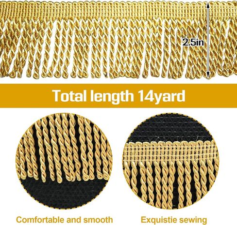 Curtain Fringes Bullion Fringe Trim 14 Yard x 2.5 Inches Fabric Trims and Embellishments Curtain Weights Fringes Sewing DIY Decoration for Curtain Sofa Cushions Lampshades Clothes (Black) in Saudi Arabia