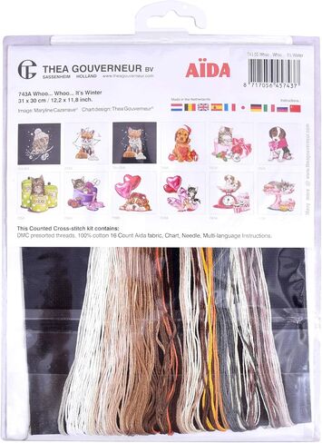 Thea Gouverneur - Counted Cross Stitch Kit - Whoo..Whoo..It's Winter - Aida Black - 16 count - Embroidery Kit for Adults - DMC Embroidery Threads and other Cross Stitch Supplies Included - 743.05 in Kuwait