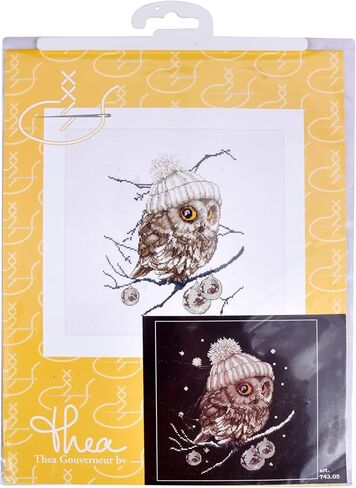 Thea Gouverneur - Counted Cross Stitch Kit - Whoo..Whoo..It's Winter - Aida Black - 16 count - Embroidery Kit for Adults - DMC Embroidery Threads and other Cross Stitch Supplies Included - 743.05 in Kuwait