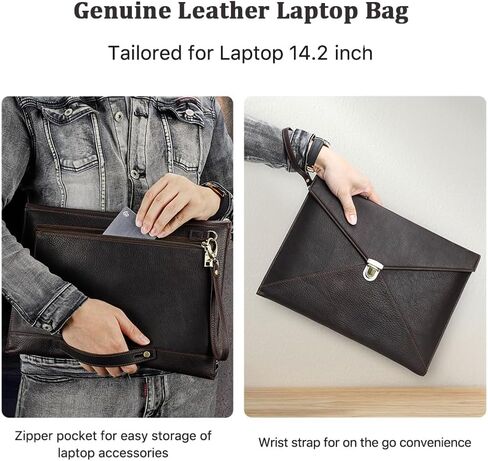 Contacts Genuine Leather Laptop Case Large Document Bag Notary Bag Slim Briefcase for Men in Saudi Arabia