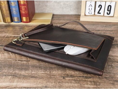 Contacts Genuine Leather Laptop Case Large Document Bag Notary Bag Slim Briefcase for Men in Saudi Arabia