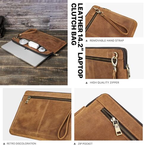 Contacts Genuine Leather Laptop Case Large Document Bag Notary Bag Slim Briefcase for Men in Saudi Arabia