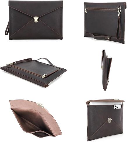 Contacts Genuine Leather Laptop Case Large Document Bag Notary Bag Slim Briefcase for Men in Saudi Arabia