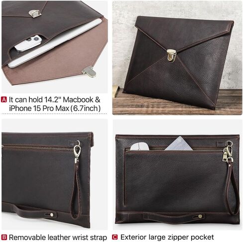 Contacts Genuine Leather Laptop Case Large Document Bag Notary Bag Slim Briefcase for Men in Saudi Arabia