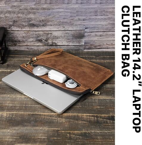 Contacts Genuine Leather Laptop Case Large Document Bag Notary Bag Slim Briefcase for Men in Saudi Arabia
