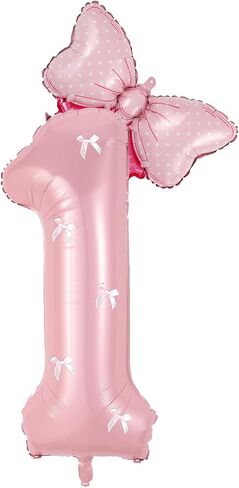 Birthday Number Balloon Bow Happy Birthday Number Balloon Decoration(Pink number 1) in Saudi Arabia