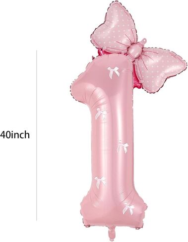 Birthday Number Balloon Bow Happy Birthday Number Balloon Decoration(Pink number 1) in Saudi Arabia