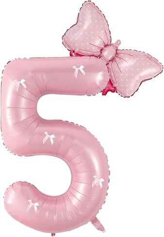 Birthday Number Balloon Bow Happy Birthday Number Balloon Decoration(Pink number 1) in Saudi Arabia