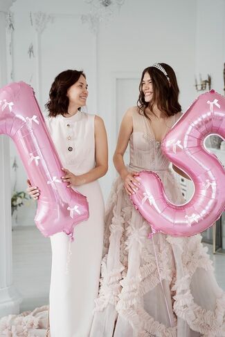 Birthday Number Balloon Bow Happy Birthday Number Balloon Decoration(Pink number 1) in Saudi Arabia