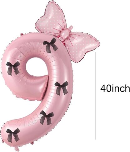 Birthday Number Balloon Bow Happy Birthday Number Balloon Decoration(Pink number 1) in Saudi Arabia