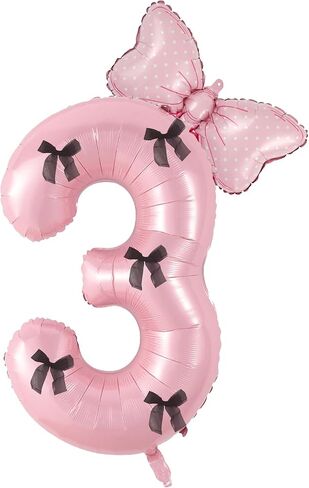 Birthday Number Balloon Bow Happy Birthday Number Balloon Decoration(Pink number 1) in Saudi Arabia