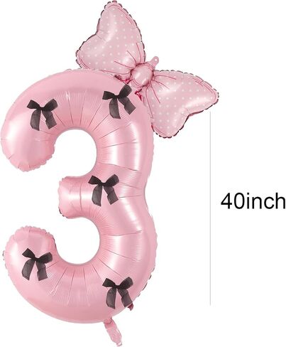 Birthday Number Balloon Bow Happy Birthday Number Balloon Decoration(Pink number 1) in Saudi Arabia