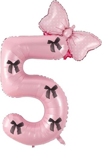 Birthday Number Balloon Bow Happy Birthday Number Balloon Decoration(Pink number 1) in Saudi Arabia