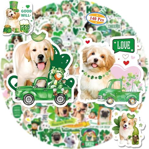 140 Pcs St Patricks Day Stickers for Kids, Cute Vinyl St Patricks Dog Stickers Bulk for Water Bottle, St Patricks Day Party Favors, Shamrock Sticker, St Patricks Day Gift for Kids Teens Adult in Saudi Arabia